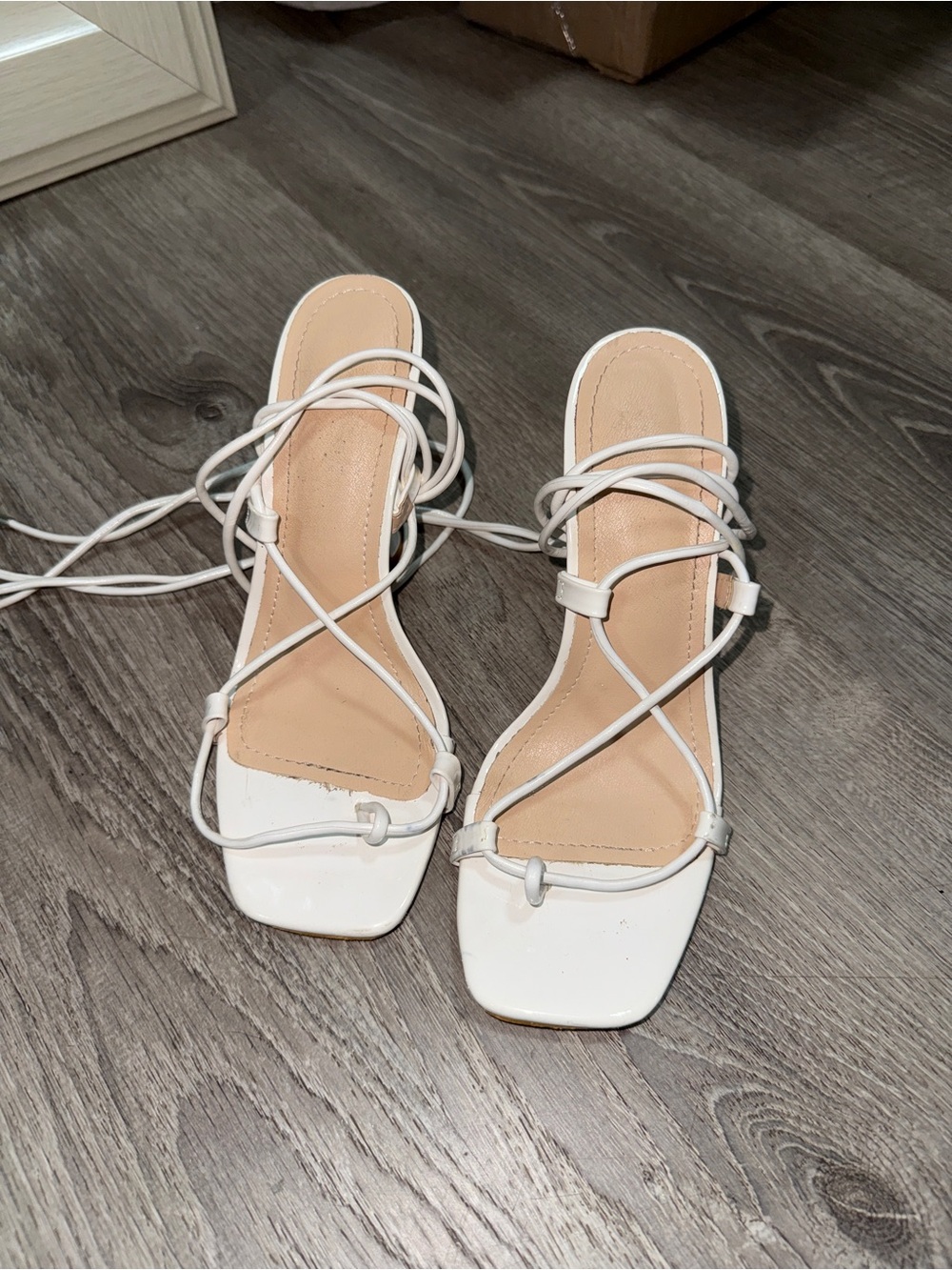SHEIN White Lace-Up Square-Toe Strappy Heels